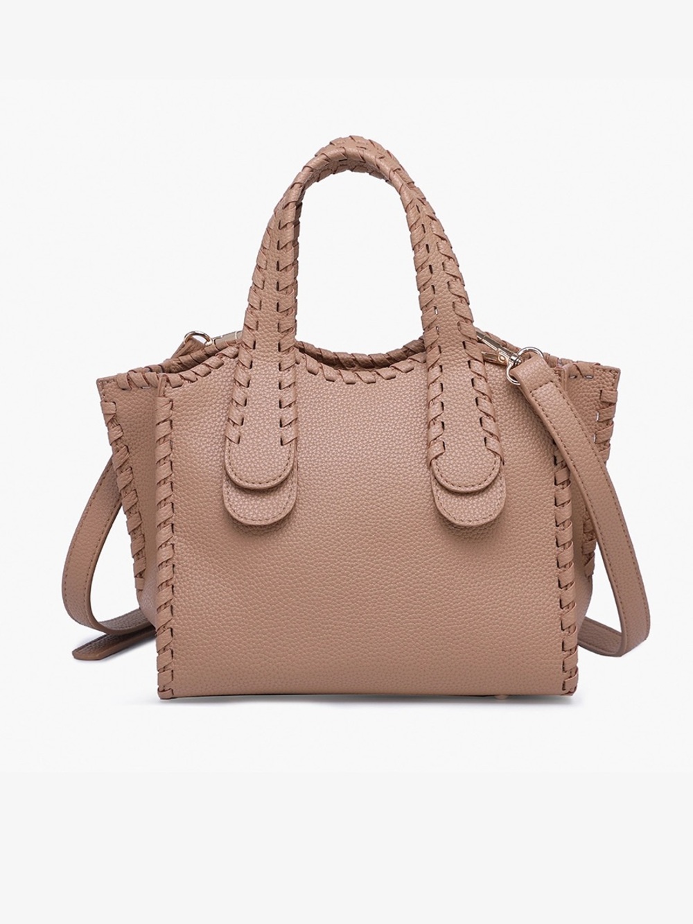 Whipstitch Trim Detail Shoulder Purse in Taupe by Jen&Co